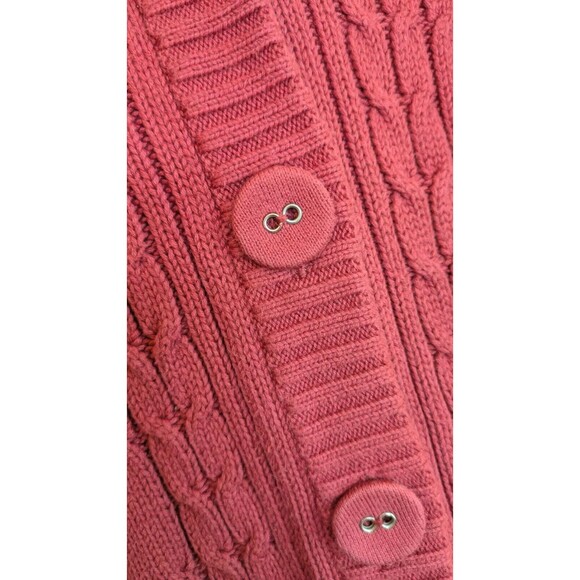 Bass Women's Cardigan Size Medium Hooded Button Up Cable Knit Long Raspberry - Picture 5 of 12